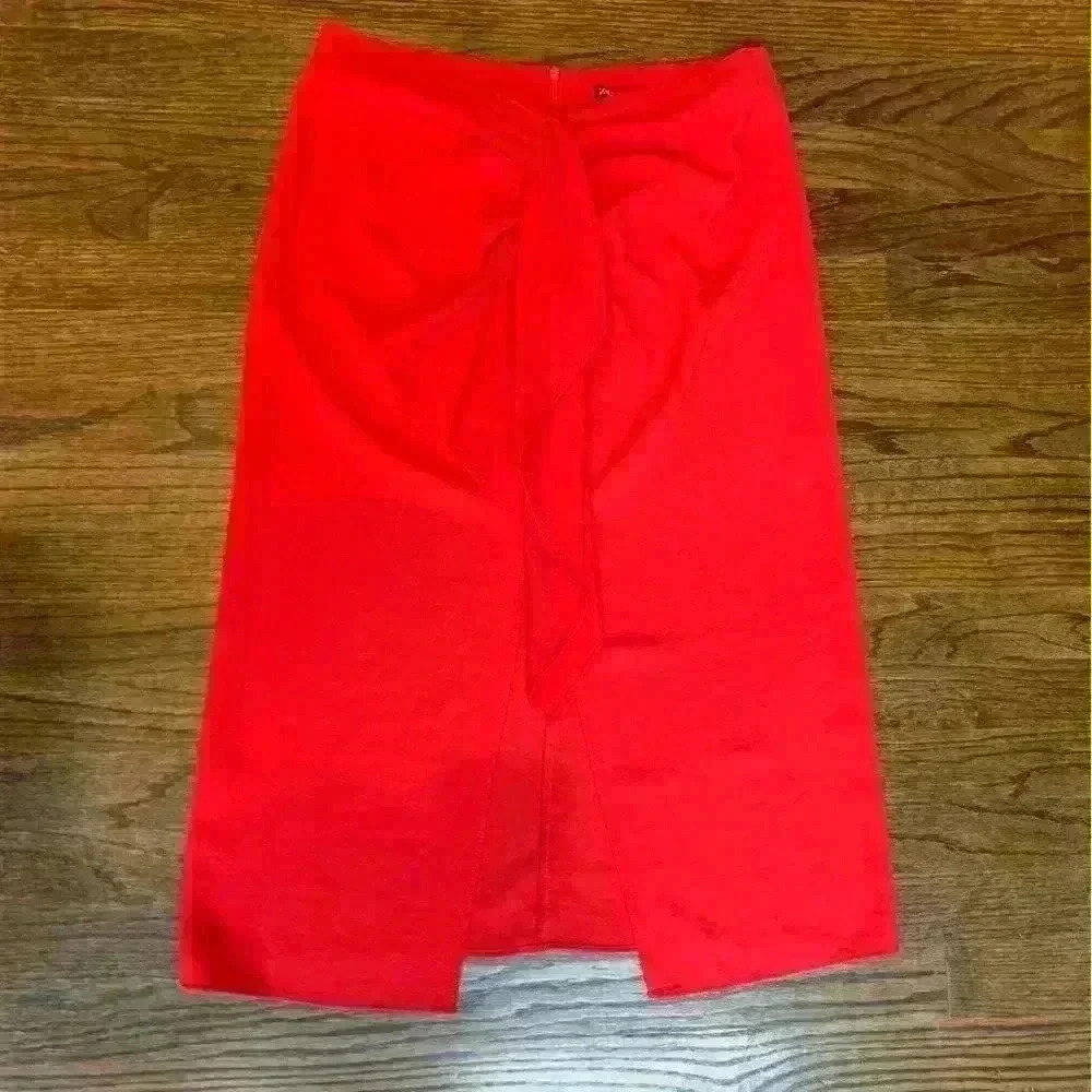 Zara Holiday Red Ruffled Midi Skirt Size Medium